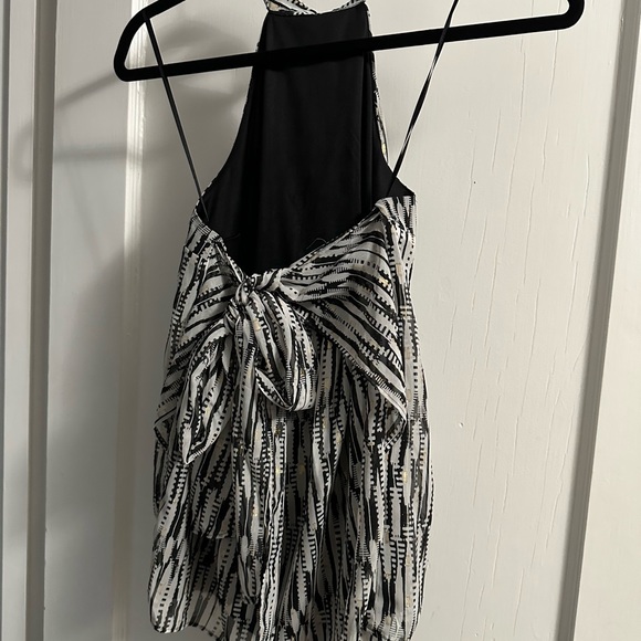 NWT, Express halter top with sash, black/white with gold metallic thread details - Picture 2 of 3